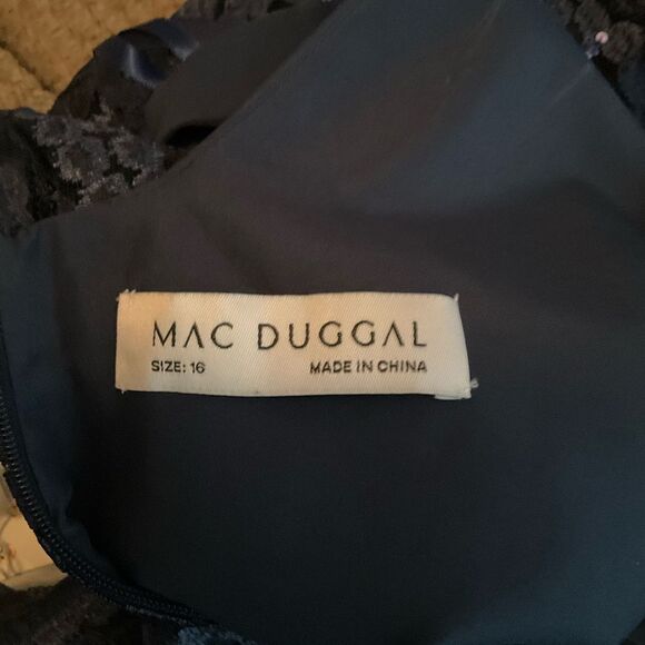 Mac Duggal 12467 Womens Flutter Sleeve Sequin Applique Cocktail Dress Blue 16 - Picture 12 of 15